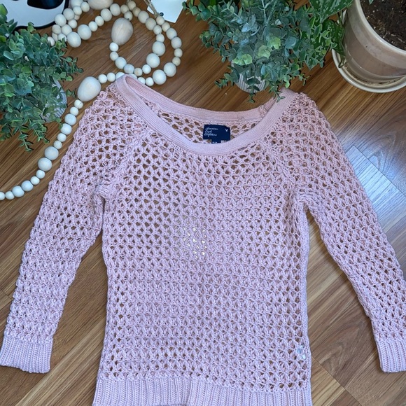 AMERICAN EAGLE AE 3/4 sleeve MESH SHEER sweater size XS Soft Girl Aesthetic - Picture 3 of 6